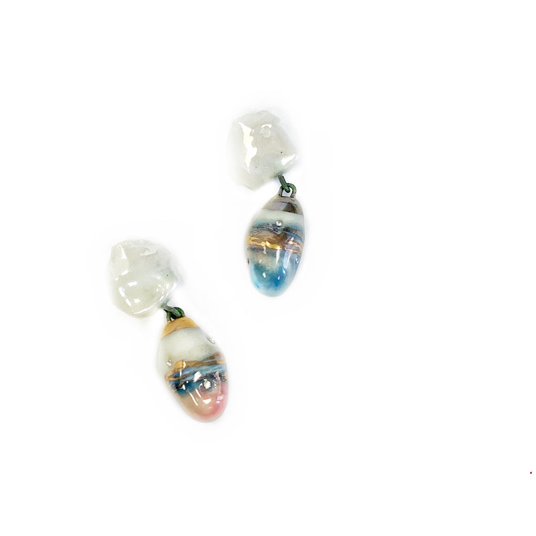 White porcelain artistic drop earrings WINTER LANDSCAPE