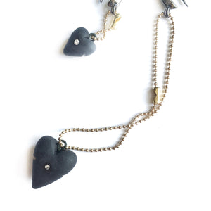 Black porcelain earrings TWO HEARTS