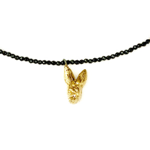 "Play with golden rabbit" black porcelain necklace