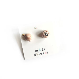 Ceramic mismatched earrings “Magnolia and a rose”