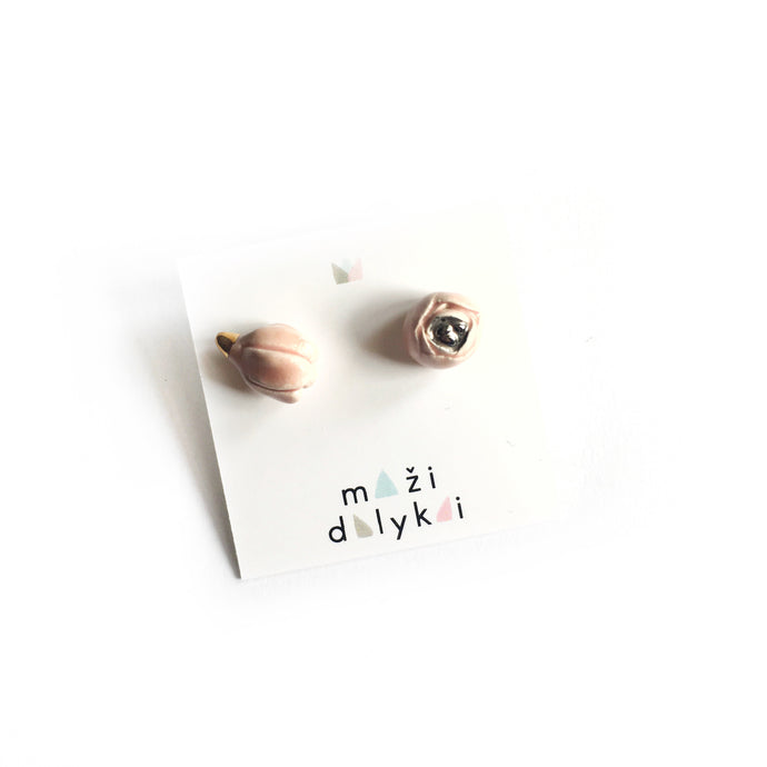 Ceramic mismatched earrings “Magnolia and a rose”