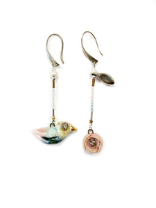 Ceramic mismatched earrings BIRD AND IRS ROSE