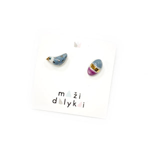 Mismatched ceramic earrings DOTTED BIRD AND ITS COLORFUL EGG