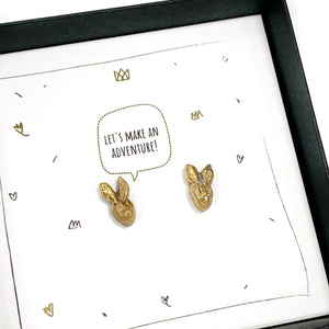 Black porcelain rabbit earrings "ALICE's GOLDEN FRIENDS"