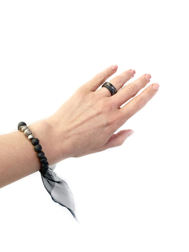 Black porcelain beaded bracelet SILVER