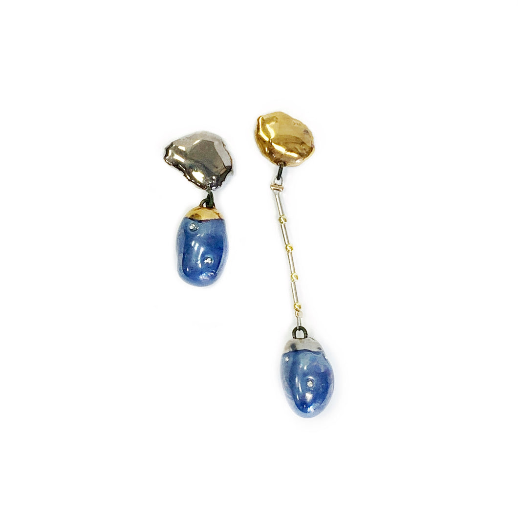 Ceramic and porcelain assymmetric earrings BLUE COCOONS