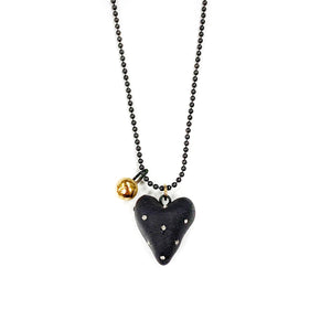 Black porcelain heart pendant DOTTED VALENTINE 2 (gold midi)