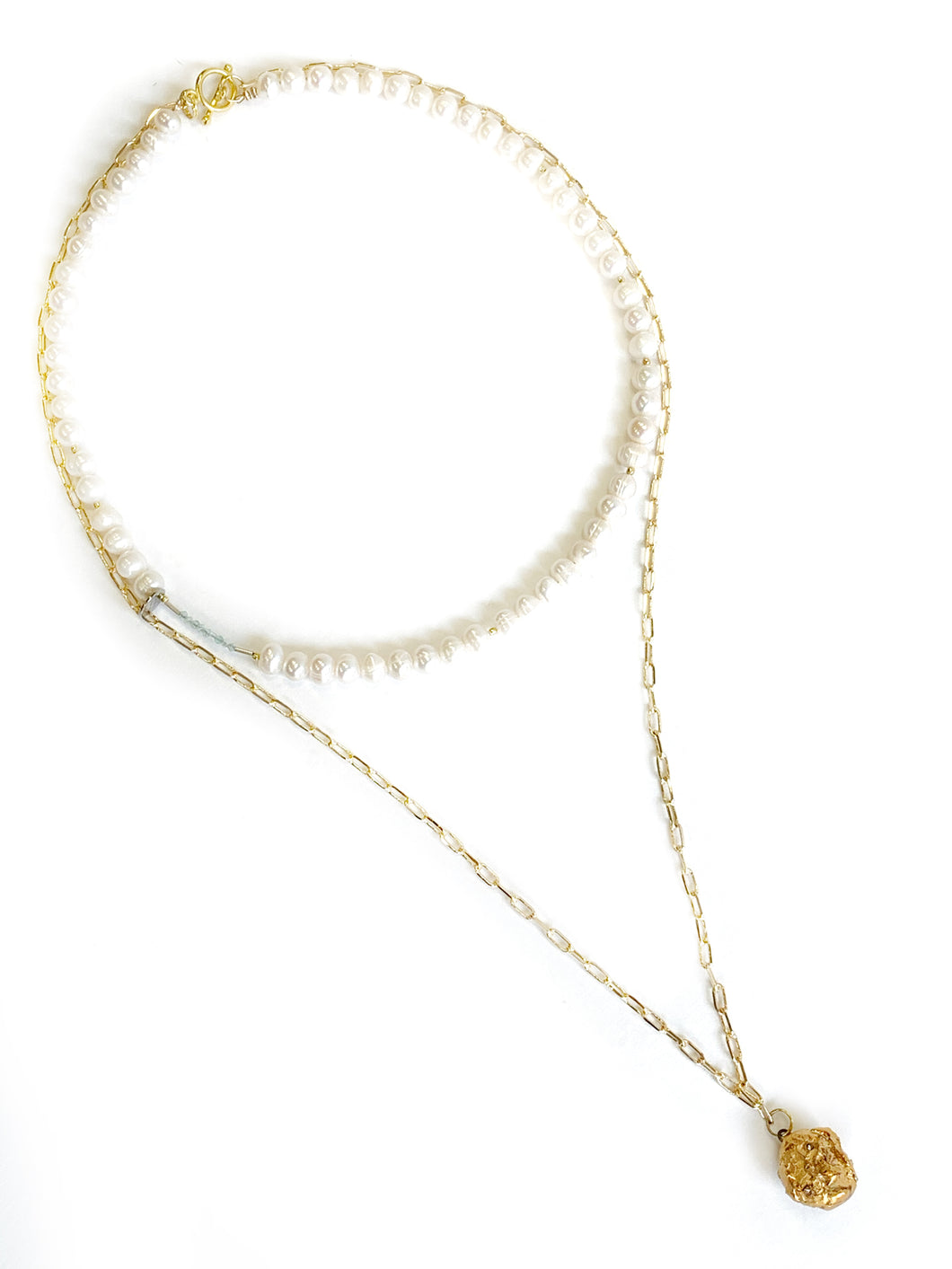 Precious and beautiful necklace - bracelet GOLDEN COCOON AND ITS PEARLS