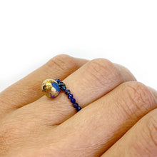 Įkelti vaizdą į galerijos peržiūros priemonę, Blue lazurit beaded ring with a blue porcelain bubble VINCENT