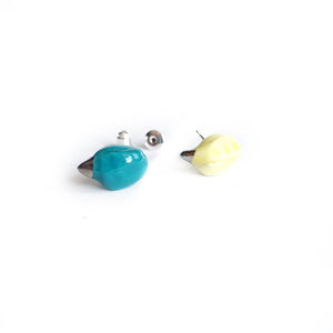 Ceramic MAGNOLIAS earrings (aqua and lemon)