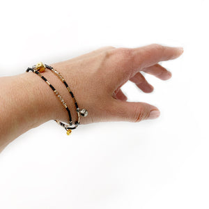 Necklace - bracelet with black porcelain pendants "GOLDEN CIRCLE"