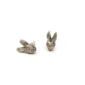 Black porcelain rabbits earrings "ALICE's SILVER FRIENDS"