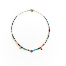 Įkelti vaizdą į galerijos peržiūros priemonę, Colorful agate necklace AUTUMN BIRD with black porcelain pendants
