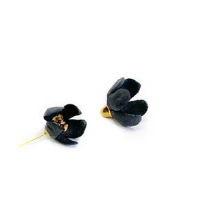 Black porcelain flower earrings APPLE BLOSSOMS