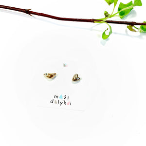 Mini ceramic earrings "GOLDEN BIRD AND ITS PLATINUM LOVE"