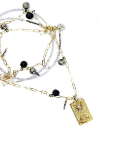 THE MOON Tarot necklace with black porcelain beads